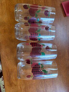 applejack tumbles glasses anchor hocking red gingham green leaves
